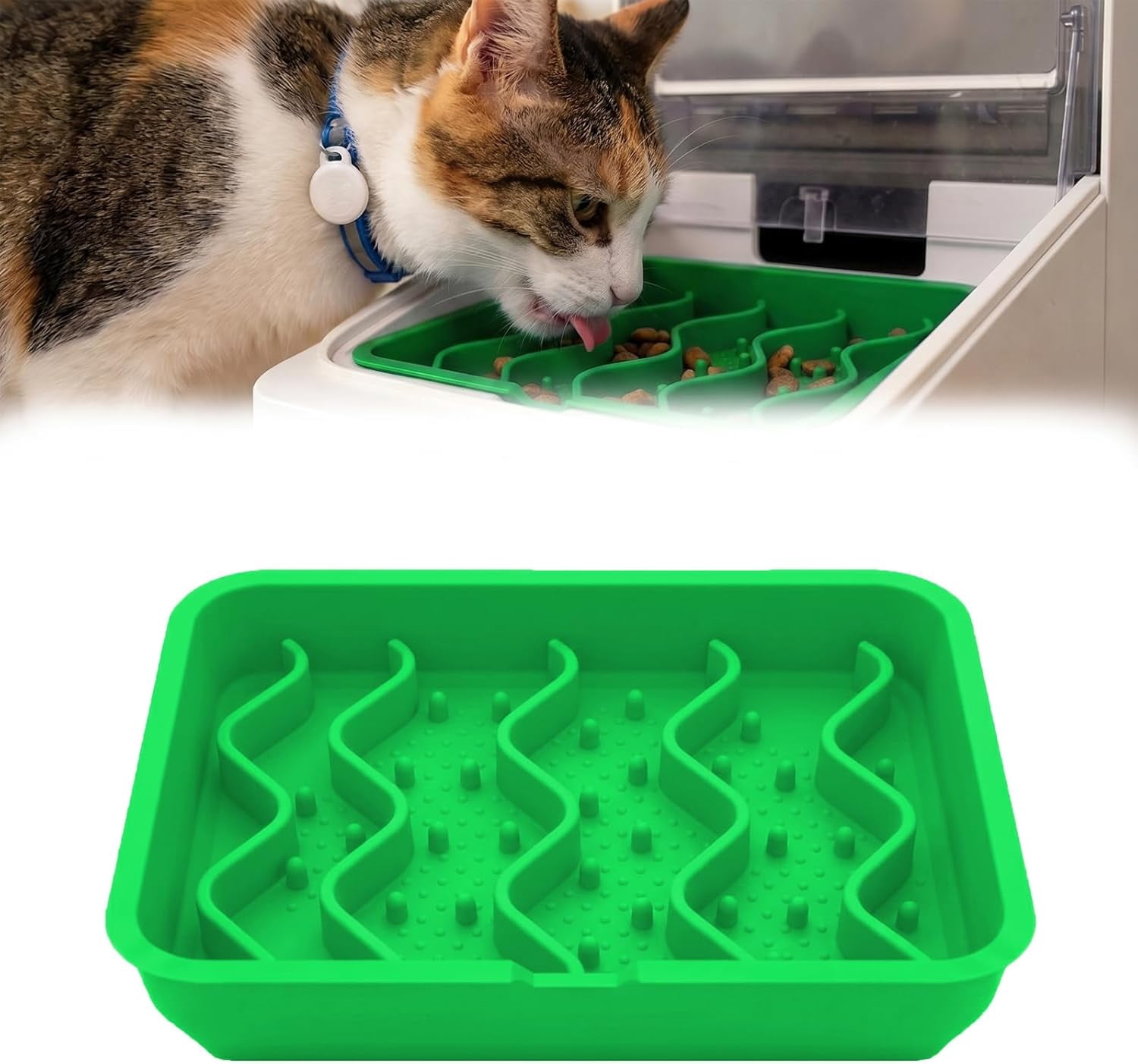 Silicone Slow Feed Bowl Compatible with PetLibro One RFID Feeder, Slow Feed Bowl Replacement Insert, Anti-Gulping Pet Tray to Stop Vomiting and Bloat (Green- Wave)