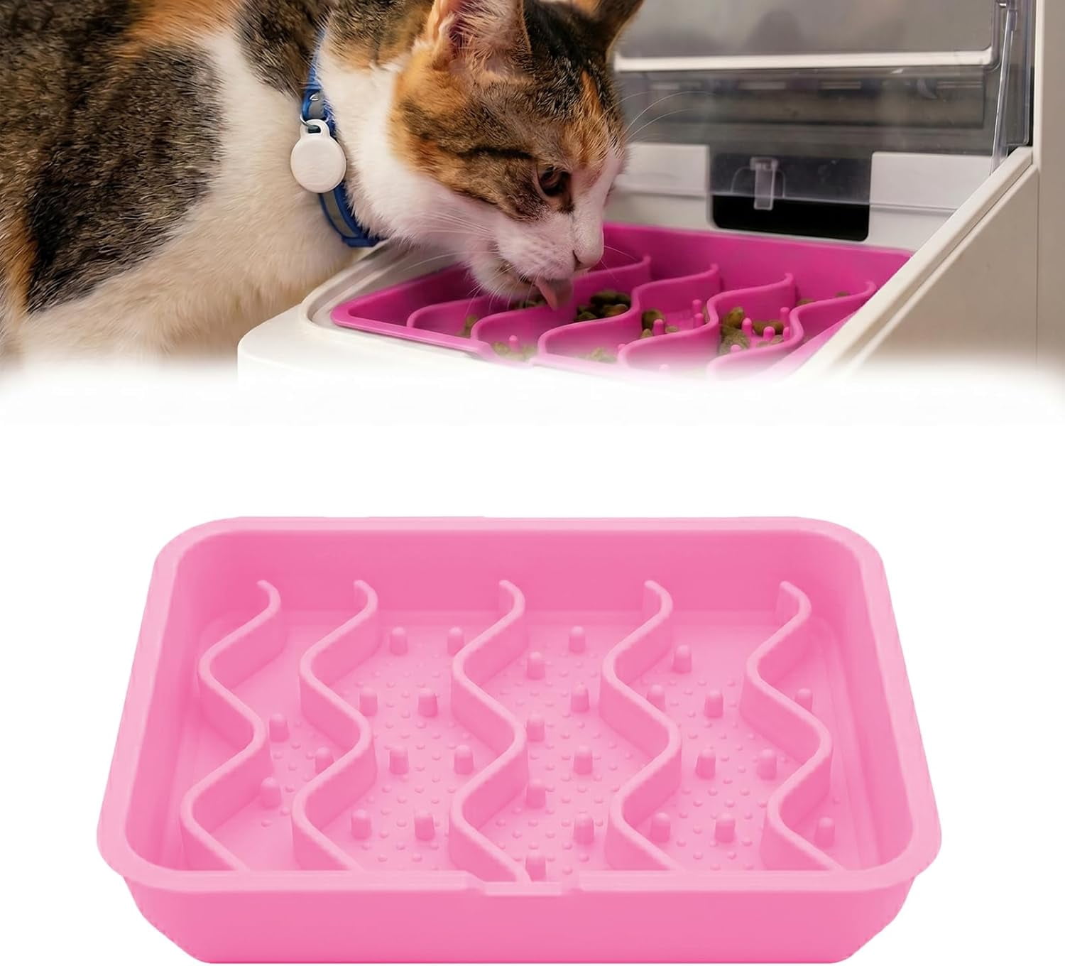Silicone Slow Feed Bowl Compatible with PetLibro One RFID Feeder, Slow Feed Bowl Replacement Insert, Anti-Gulping Pet Tray to Stop Vomiting and Bloat (Pink Wave)