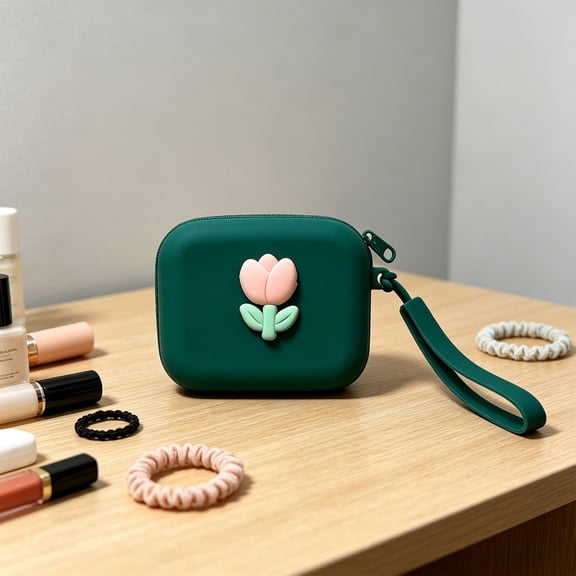 Silicone Small Storage Bag With Hanging Rope Pouch Organizer For Cables Earbuds Keys Coins