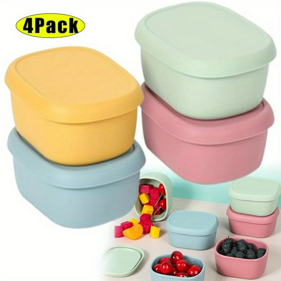 Silicone Snack Containers 4-Pack, 7 oz Small Food Storage with Lids, Stackable Lunch Box for Daycare, School, Travel & On-the-Go