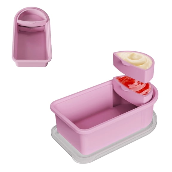 Silicone Snack Containers with Lids, 2 Compartment Silicone Sauce Container Leak Proof Portable Dressing Dipping Cups with Lid, Pink