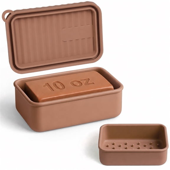 AIMAIAIMAI Extra Large Travel Soap Case, Leak Resistant Silicone Soap Holder for Big Bar Soap, Brown, 1 Pack