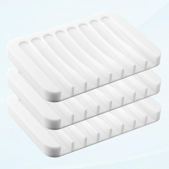 Silicone Soap Dish for Shower, Soap Holder, Soap Dish with Drainer, Bathroom Kitchen Soap Dish, Self-Draining Waterfall, Easy to Clean (Pack of 3) (White)