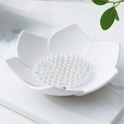 Silicone Soap Dishes with Draining - Lotus Shaped Bathroom Bar Soap Holder for Shower - Soap Tray for Kitchen Sink - Floral Shape Soap Saver for Counter Bathtub(1/4 Pack)