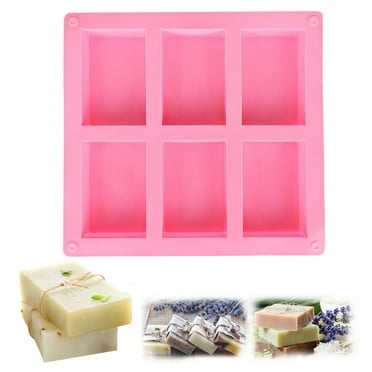 Silicone Soap Molds, EEEkit 6 Cavities DIY Handmade Soap Moulds, Rectangle Cake Pan Molds for Baking, Biscuit, Chocolate,Candy, Silicone Soap Bar Mold for Homemade Craft, Ice Cube Tray, Pink