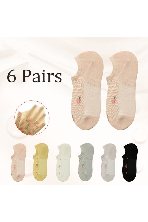 Silicone Socks , Thin Boat Socks , Radish Pattern Socks , Summer Thin Invisible Socks (One Size,6 Pairs)