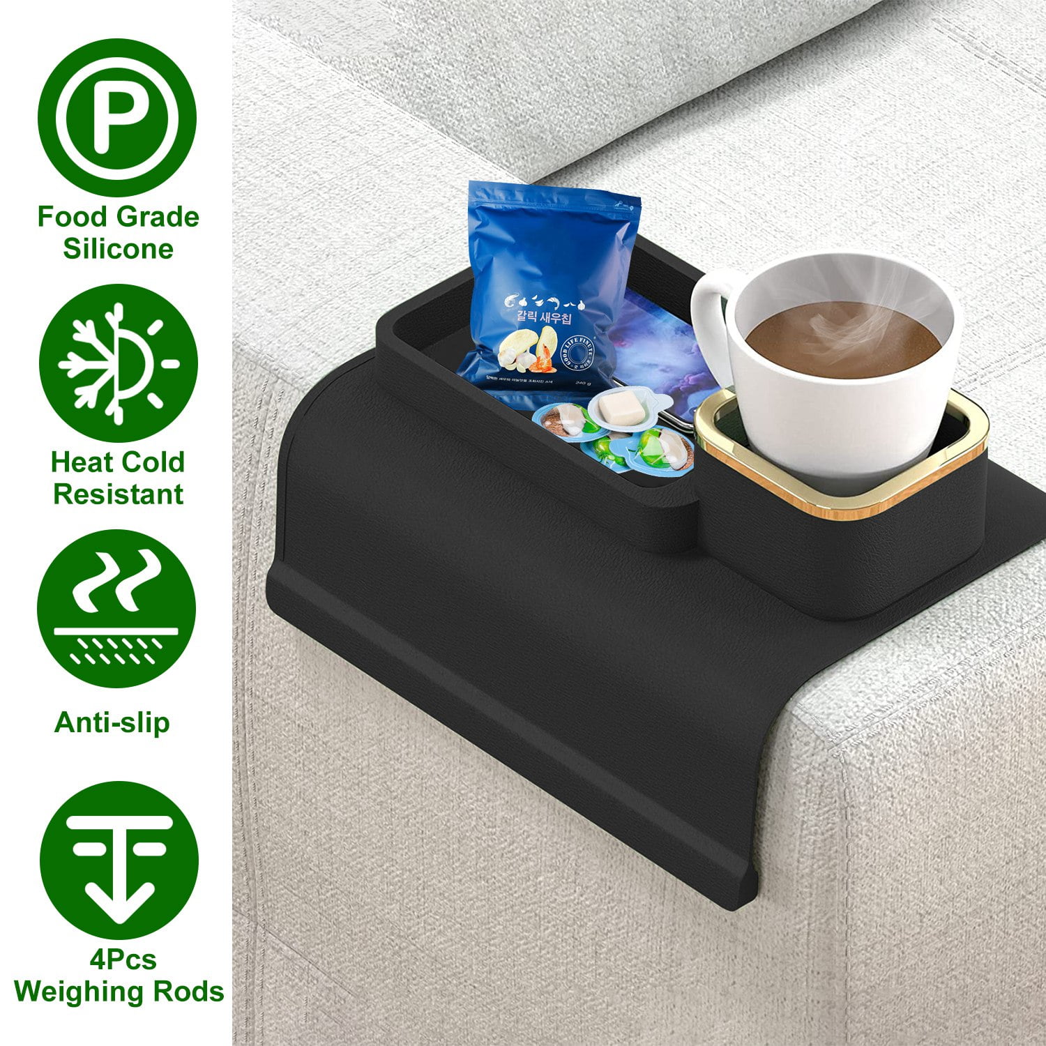 Silicone Sofa Armrest Tray Cup Holder TeqHome Anti Slip Anti Spill Couch Arm Table Couch Drink Holder Cozy Couch Tray Snack Organizer for Coffee Cups Beer Bottles Cans Black Walmart