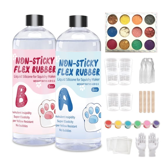 Silicone Soft Rubber Kit - 16oz Non-Stick Rubber Soft Gel Kit, with Instruction Guide, Bubble-Free & Faster Curing - Fufu Soft Rubber Kit with Vivid Pigments - Stress-Relief Entertainment Product