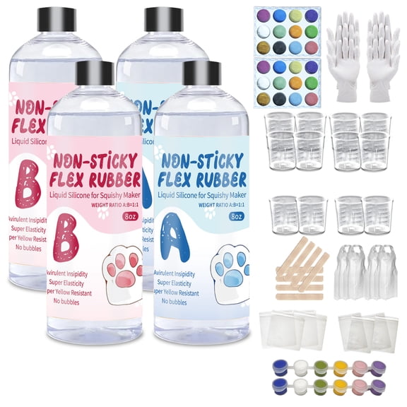 Silicone Soft Rubber Kit - 32oz Non-Stick Rubber Soft Gel Kit, with Instruction Guide, Bubble-Free & Faster Curing - Fufu Soft Rubber Kit with Vivid Pigments - Stress-Relief Entertainment Product