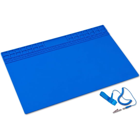 Silicone Soldering Mat 13.8"x23.7" - 932F Heat Resistant Work Mat with 111 Grid Cells & Anti-Static Wrist Strap, Large Repair Pad for Electronics, Soldering Station, Phone Repair
