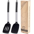 thumbnail image 1 of BAKER DEPOT Heat Resistant Turners Silicone Spatula Sets Non Stick Cooking Utensils Slotted Kitchen Turners Set of 2 (Black), 1 of 7
