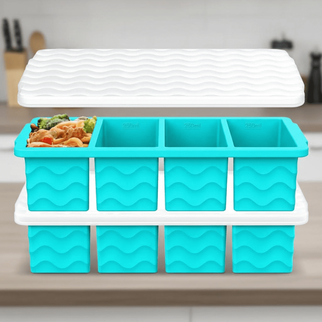 Silicone Soup Freezer Molds with Lids - 1-Cup Reusable Ice Cube Trays for Meal Prep, Food Storage, and Portion Control - 250mL and 125mL Containers, 2-Pack Set