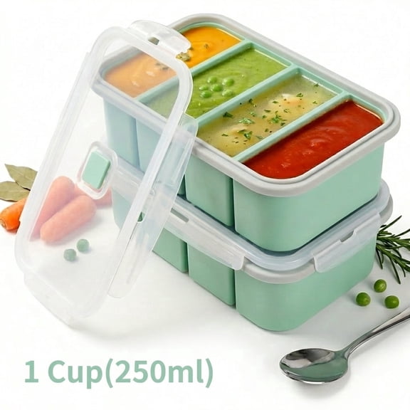 Xiyztok 2PCS Silicone Freezer Molds with Lids, 1 Cup Soup Freezer Container Ice Cube Tray, Green