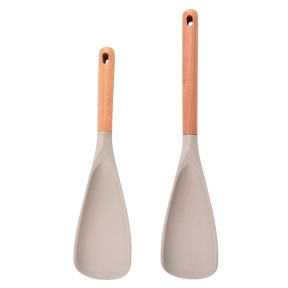 Silicone Spatula,2 Pcs Spatula With Wood Handle, Heat Resistant Non Scratch Kitchen Paddle, Slotted Pots,Kitchen Utensils For Home Apartment Grill Pancake Frying Baking Cooking Serving Mixing