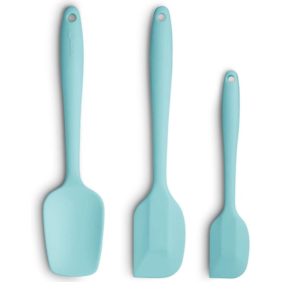 Silicone Spatula 3‑Piece Set Heat Resistant 600°F Non‑Stick Rubber Spatulas with Stainless Steel Core ALLWIN HOUSEWARE Large Spatula, Spoonula & Mini Spatula for Cooking & Baking, Aqua Sky