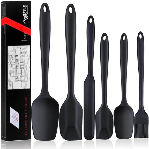 Silicone Spatula 6-Piece Set, Integrated Seamless Design, 480 °F Heat Resistance, Non-Stick Spatula Cooking, Baking and Stirring Multi-Purpose Kitchenware (Black)