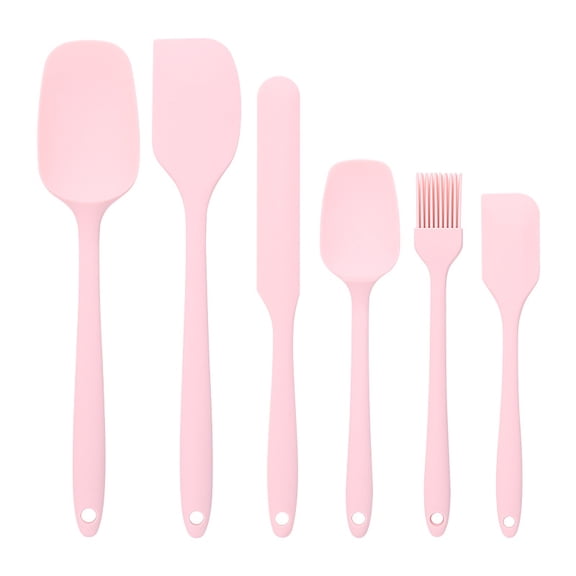6-Piece Silicone Spatula Set, BPA-Free Heat Resistant Non-Stick Baking Utensils (Macaron Pink)