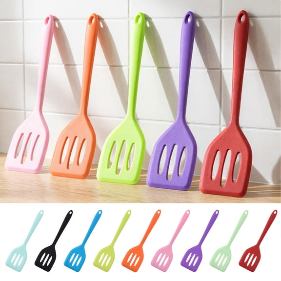 Silicone Spatula Mini Rubber Turner High Heat Resistant Slotted Egg Fish Spatula Flipper Small Pancake Turner Mini Serving Cooking Kitchen Utensils (Pink)