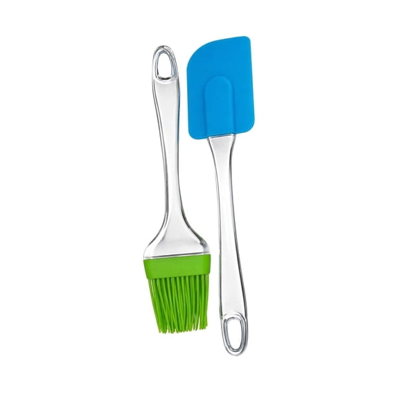 Silicone Spatula and Pastry Brush Set, Heat-Resistant BPA-Free Baking Scraper and Oil Butter Basting Brush for Cakes, Cooking, and Barbeque (Green)