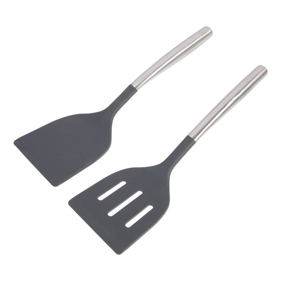 ifundom Heat Resistant Silicone ula for Kitchen Use Non-Stick Cooking Utensil Black Stainless Steel 2Pcs