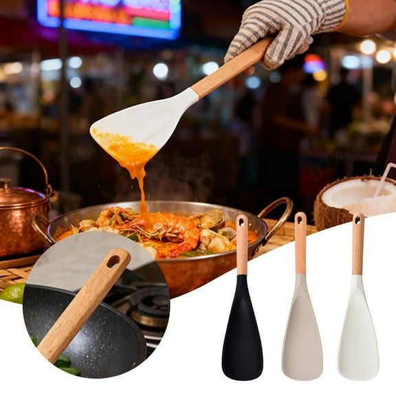 Multifunction Spatula Spoon, Silicone Scraper, Kitchen Spoon,Great for Both Cooking,Wood Handles, Safe for Nonstick Cooking Surfaces (White)
