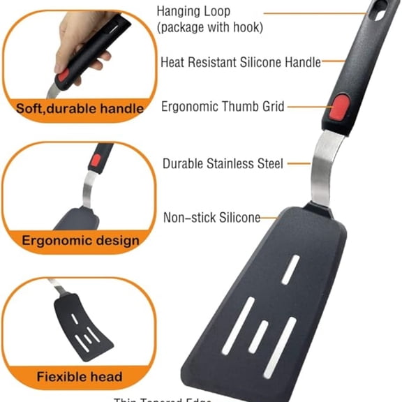 Silicone Spatula Set of 2, 600F Heat Resistant Cooking Spatulas for Nonstick Cookware, Kitchen Utensils Use Spatula Flippers Rubber Fish Spatulas Set for Egg, Cookie, Pancake, Fish, Burger
