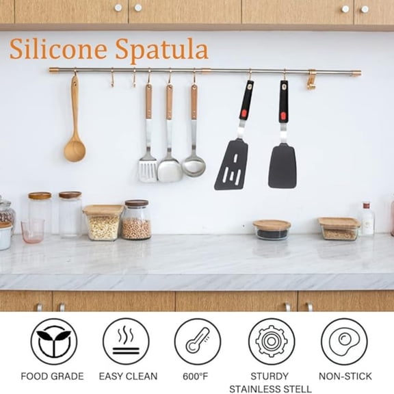 Silicone Spatula Set of 2, 600F Heat Resistant Cooking Spatulas for Nonstick Cookware, Kitchen Utensils Use Spatula Flippers Rubber Fish Spatulas Set for Egg, Cookie, Pancake, Fish, Burger