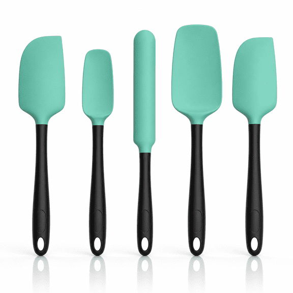 Silicone Spatula Set 5-Piece Aqua Green Black For Baking Cooking