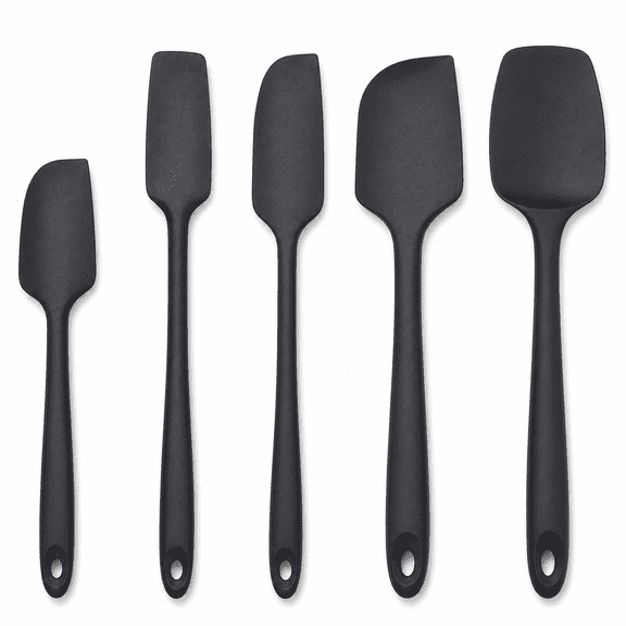Silicone Spatula Set 5 Piece Black Baking Cooking Mixing