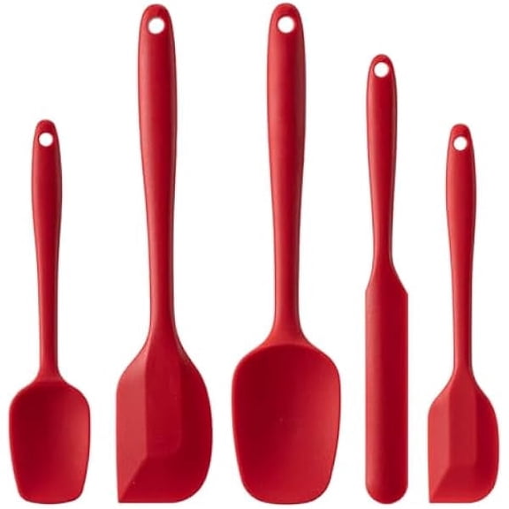 Silicone Spatula Set, 5 Piece High Quality Rubber Spatulas for Baking, Cooking, and Mixing High Heat Resistant Non Stick Dishwasher reliable BPA-Free (RED)