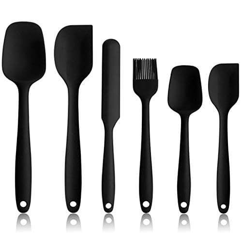 Silicone Spatula Set of 6,Spatulas Silicone Heat Resistant,Rubber Spatula,Silicone Kitchen Utensils Set for Cooking,Non-Stick BPA Free Cooking Utensils Set,Black