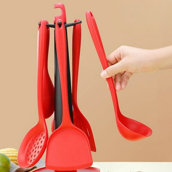 Silicone Spatula Set 7 Piece Food Grade Non Stick Kitchen Utensil Set, Heat Resistant Cooking Spatulas Spoons Ladle for Baking Cooking and Everyday Use