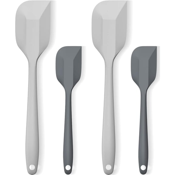 Silicone Spatula Set, Premium Spatulas Silicone Heat Resistant 2 Small & 2 Large Flexible Scraper for Nonstick Cookware, Rubber Spatula for Kitchen Mixing Baking Cooking Use, Soft Spatula - Gray