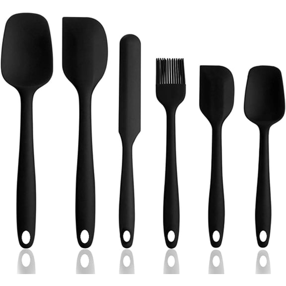 Silicone Spatula Set of 6, Heat Resistant Silicone Spatula Kitchen Utensils for Cooking , Nonstick Cookware Dishwasher, Black