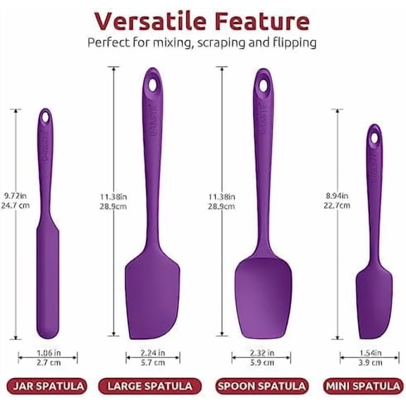 Silicone Spatula Set with 600 Degrees Fahrenheit Heat Resistant (Purple)