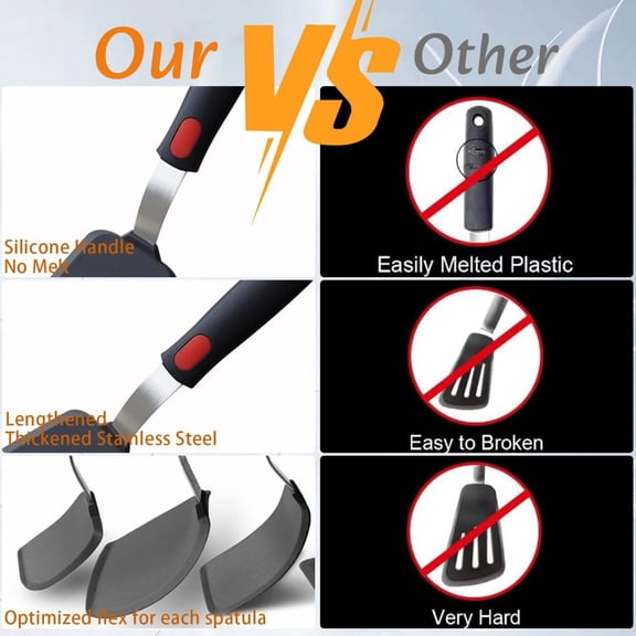 Silicone Spatula Turner, 5-Pack Spatulas Silicone Set for Nonstick Cookware, 600F Heat Resistant Kitchen Cooking Utensils Set for Egg, Pancake Dishwasher Safe