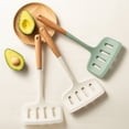 thumbnail image 1 of Silicone Spatula Turner For Nonstick Cookware - Heat Resistant Flexible Slotted Spatula With Natural Wooden Handle, Wide Head, Mint Green Milk White, 1 of 2