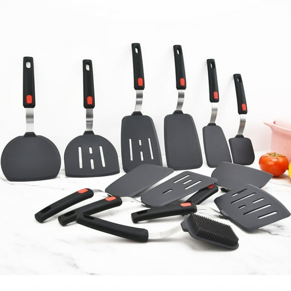 Silicone Spatula Turner, Heat Resistant Kitchen Spatulas for Nonstick Cookware, BPA Free Cooking Utensils, Comfortable Soft Handle, Ideal Rubber Spatula set for Flipping Fish, Egg