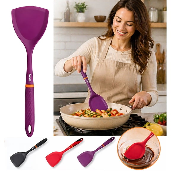 Silicone Spatula Turner Heat Resistant Non Toxic Cooking Utensil for Nonstick Cookware Baking Flipping Kitchen Tool Eco Friendly Ergonomic Grip Purple 14.96 In SomWiBe