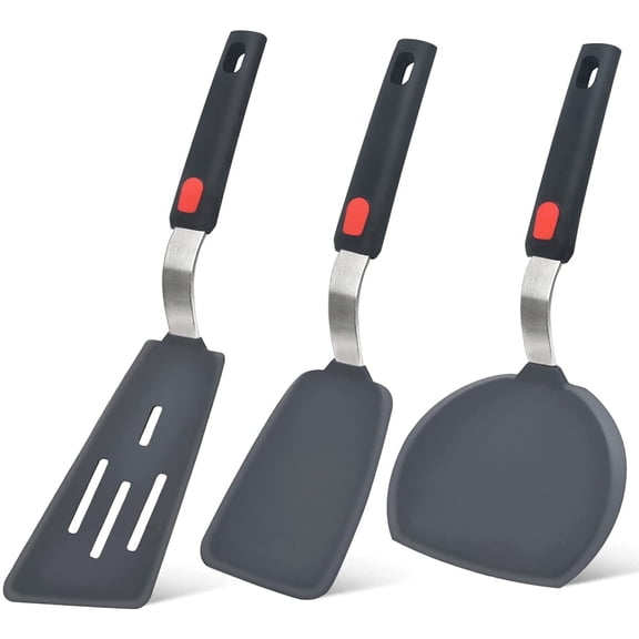 PLERISE Silicone Spatula Turner - 600°F Heat Resistant, Nonstick Safe, Bpa Free, Flexible - Set of 3