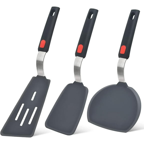Silicone Spatula Turner Set of 3, 600°F Heat Resistant Cooking Spatulas for Nonstick Cookware, Large Flexible Kitchen Utensils BPA Free Rubber Spatula Set for Egg, Pancake, Fish, Burger