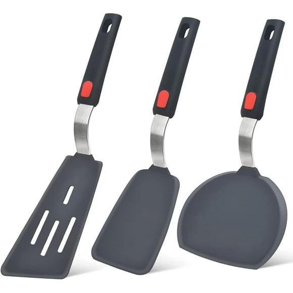 Silicone Spatula Turner Set of 3, 600F Heat Resistant Cooking Spatulas for Nonstick Cookware, Large Flexible Kitchen Utensils BPA Free Rubber Spatula Set for Egg, Pancake, Fish, Burger