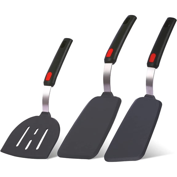 Silicone Spatula Turner Set Lar And Thin Flipper Spatulas Heat Resistant 600  F Slotted Flexible Cooking Utensils For Nonstick Cookware Egg,Pancake,Fish,Omelette,Hamburr (3 Pack)