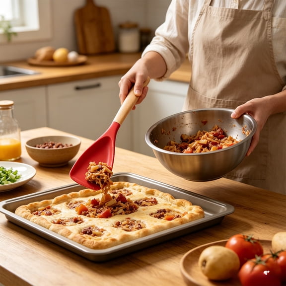 Silicone Spatula With Wooden Handle Heat Resistant Nonstick Kitchen Turner for Cooking Baking