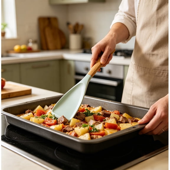Silicone Spatula With Wooden Handle Heat Resistant Nonstick Kitchen Turner for Cooking Baking