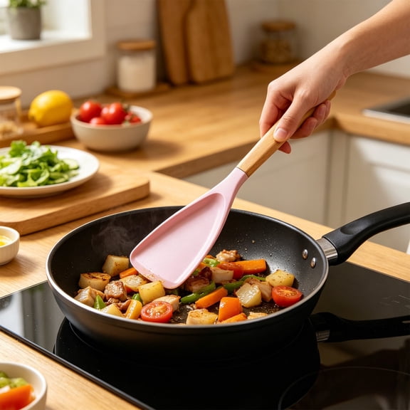 Silicone Spatula With Wooden Handle Heat Resistant Nonstick Kitchen Turner for Cooking Baking