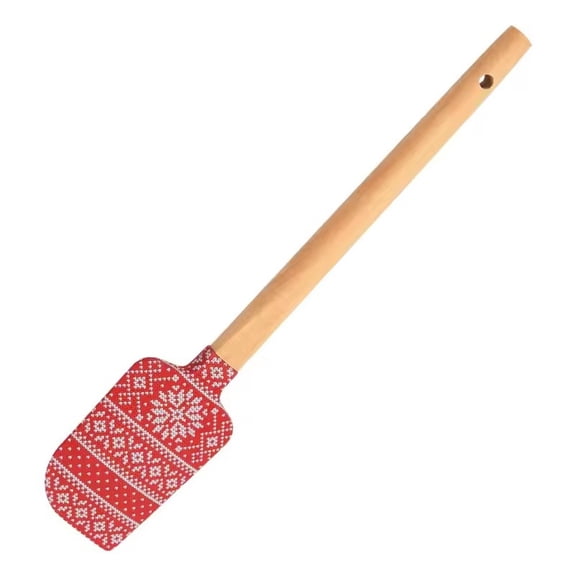 Generic Silicone Spatula Wooden Handle Red Snowflake Pattern Non-Stick Kitchen Baking Tool