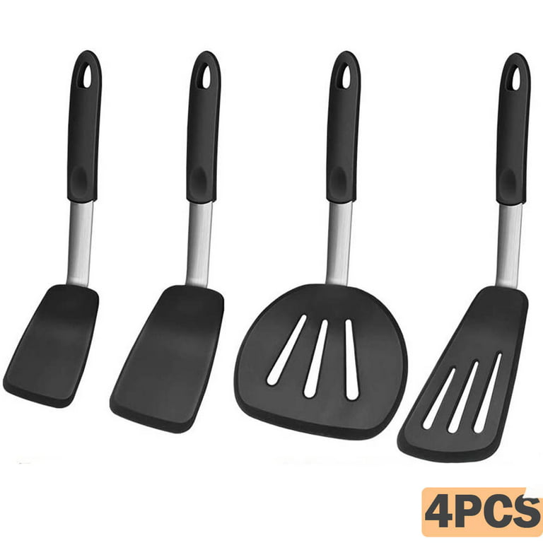 Wooden Handles Non-Stick Spatulas Black Silicone Rubber Cooking Utensils  Shovels