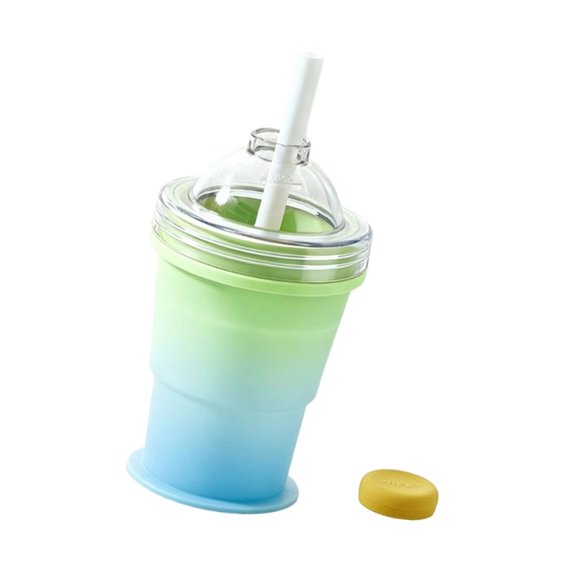 Silicone Sphere Ice Mold Maker Collapsibles Silicone Cup Sphere Round Ice Maker Folding Cup with Straw for Coffee,Juices