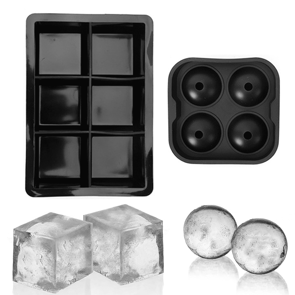 Silicone Sphere Whiskey Ice Ball Maker with Large Square Ice Cube Molds